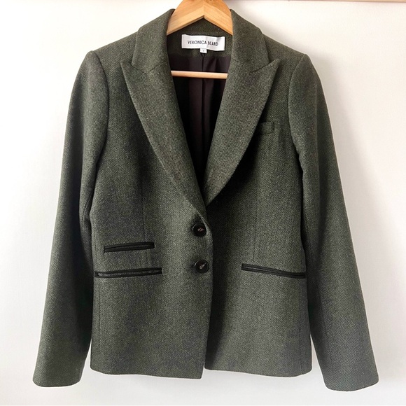 VERONICA BEARD | Somner Green Gray Herringbone Tweed Dickey Jacket Blazer 4 - Picture 4 of 10